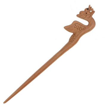 CrystalMood Handmade Carved Peachwood Chinese Zodiac Hair Stick 5 Dragon